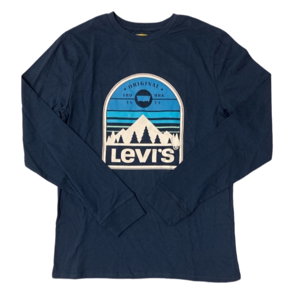 NWT 🏔️🥾🌲 LEVI’S BLUE COTTON LONG SLEEVE SNOWY MOUNTAIN GRAPHIC T-SHIRT Men’s XXL - Picture 4 of 9